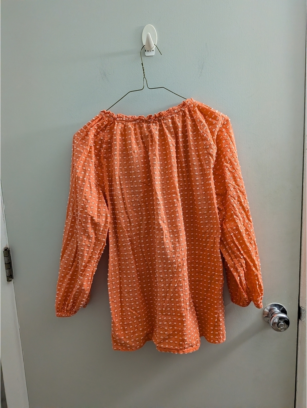 LOFT Small Coral Tie Neck Blouse Boho Chic Peasant Cottagecore Casual Smocked - Picture 5 of 6